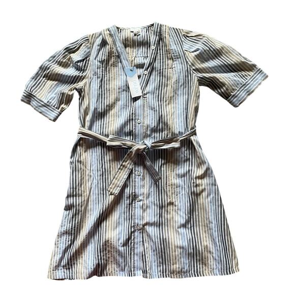 WKND Womens/Teen Button Down Frock Vertical Strip Tie Waist Size XS Casual - Picture 1 of 6
